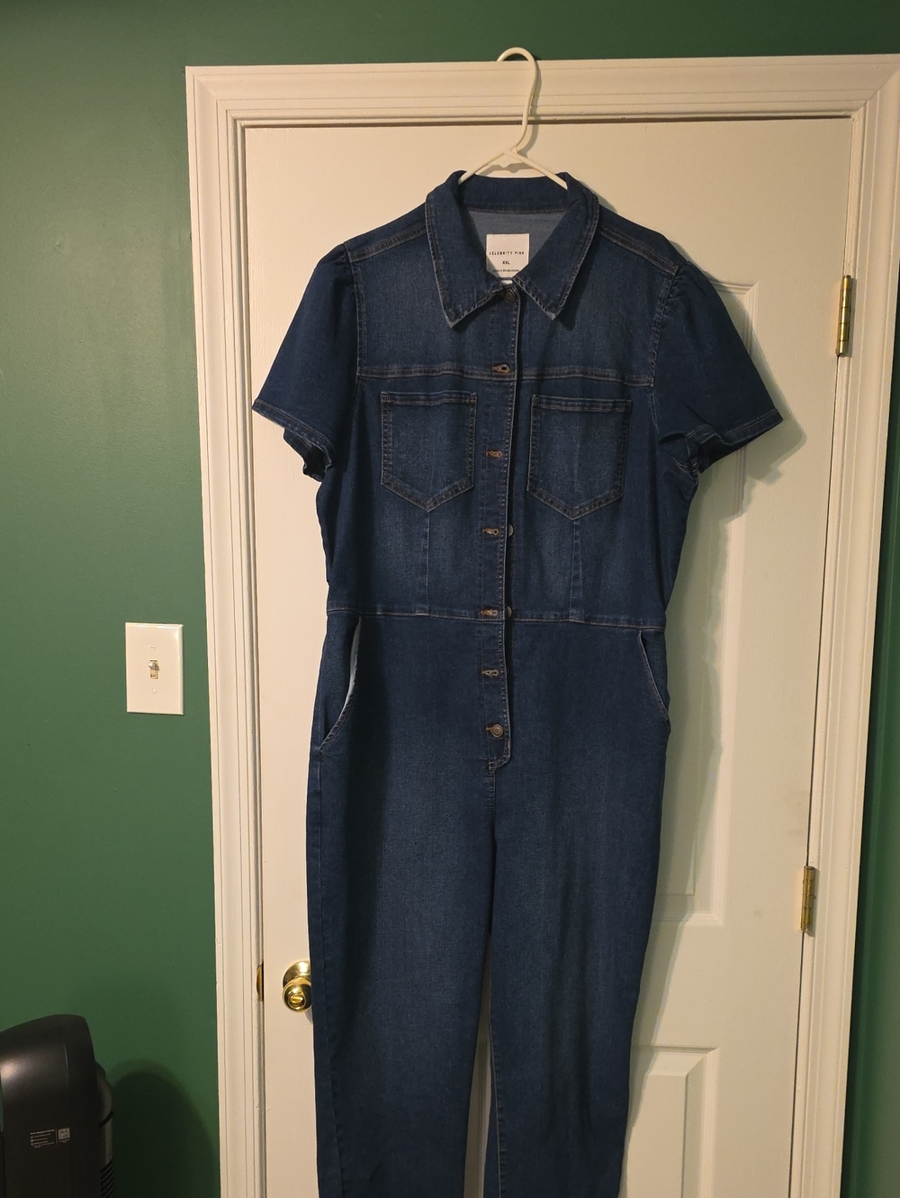 Celebrity Pink Dark Blue Denim Short-Sleeve Jumpsuit